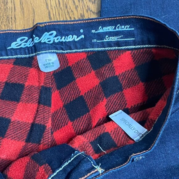Eddie Bauer flannel lined jeans Slightly Curvy Straight leg size 10T New - Picture 3 of 7